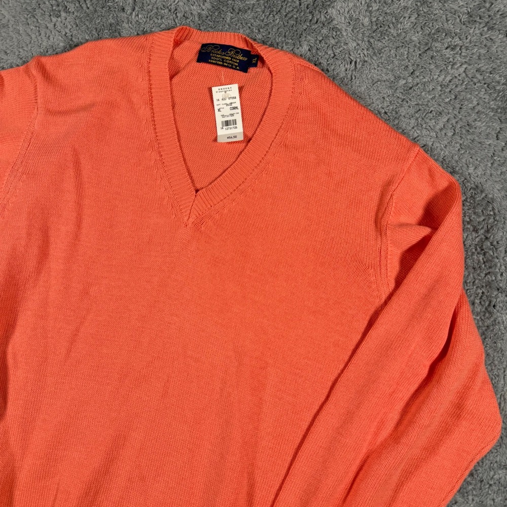 NWT Vintage 90s Made‎ in USA Brooks Brothers Knit V neck Sweater Coral Mens XL